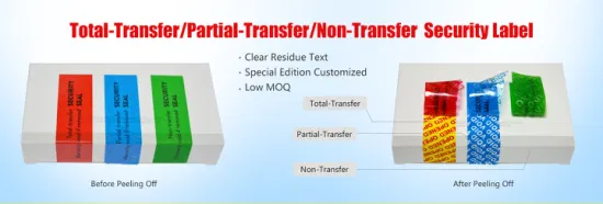 Etiqueta de seguridad sin transferencia Etiqueta de seguridad sin residuos Etiqueta nula Pegatinas nulas